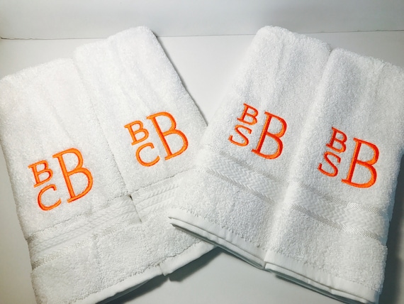 Personalized White Hand Towels With Monogram / Monogrammed