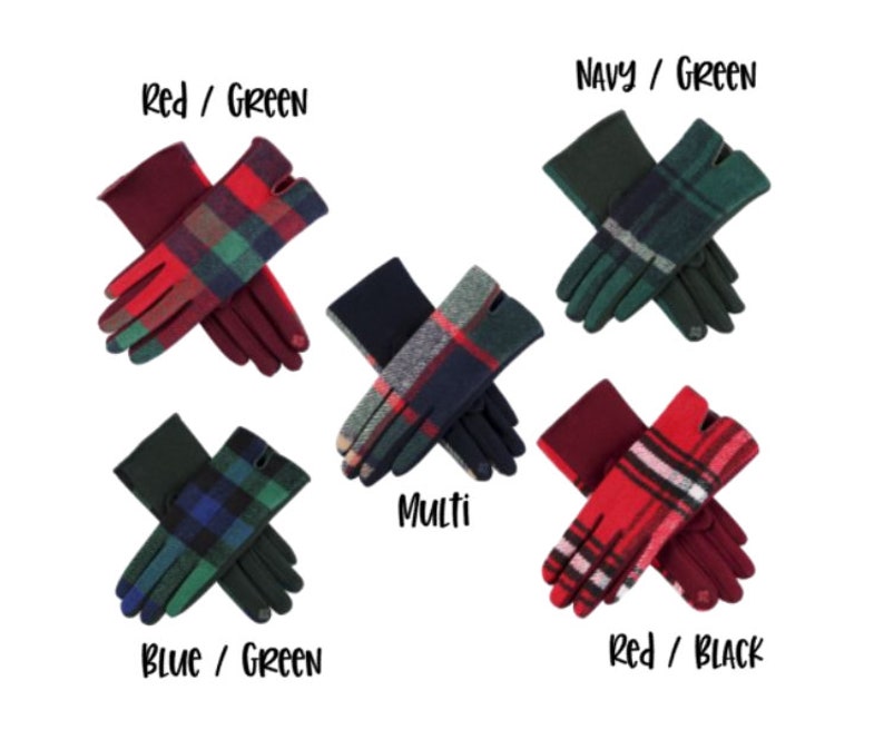 Pu&ograve; includere: Cinque paia di guanti a quadri in diverse combinazioni di colori: rosso e verde, blu navy e verde, blu e verde, multicolore e rosso e nero.