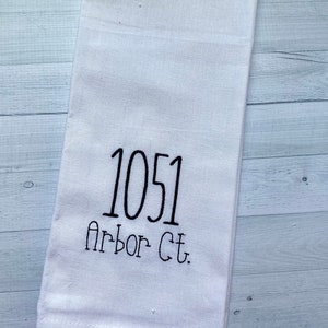 Personalized Address Tea Towel - housewarming gift, wedding favor, kitchen decor -  Kitchen Towel