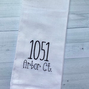 Personalized Address Tea Towel - housewarming gift, wedding favor, kitchen decor -  Kitchen Towel