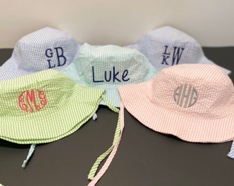 Monogram Seersucker Bucket Hats / Toddler Bucket Hats / Monogrammed Toddler SunHat
