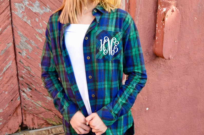 Monogrammed Flannel Shirts Button down Flannel Shirts Monogrammed Plaid Flannel Shirts Unisex Flannel Shirts Women/'s Tops and Tees