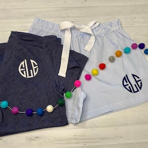 Monogrammed Pajama Set / Personalized Tee and Boxer / Monogrammed V-Neck Tee / Seersucker pajama set
