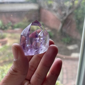 AAA Grade Amethyst Point: Polished Purple Crystal with Rainbow Inclusions