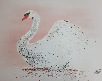 Swan Painting,Animal painting, Luxury  painting, original  painting on canvas, By Tomer Sharabani