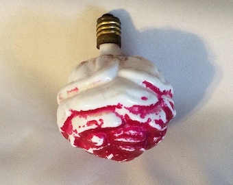 Vintage Milk Glass Figural Light Bulb Cabbage Rose Flower, Retro Christmas Tree Lights, 1940s