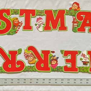 Vintage Christmas Garland Merry Christmas Banner, Mid Century Christmas Paper Ephemera Decorations