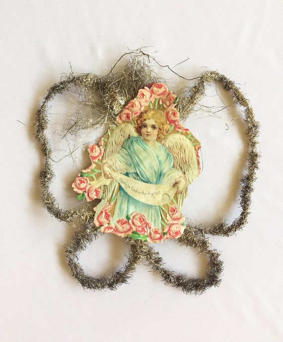 1900s Antique Tinsel and Paper Ornament Germany Angel - Etsy