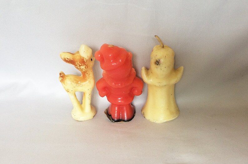 Gurley Tavern Christmas Candles 3 Vintage Christmas Candles Vintage GURLEY Candles 1940s Gurley Santa Rudolph Angel Candle Decorations