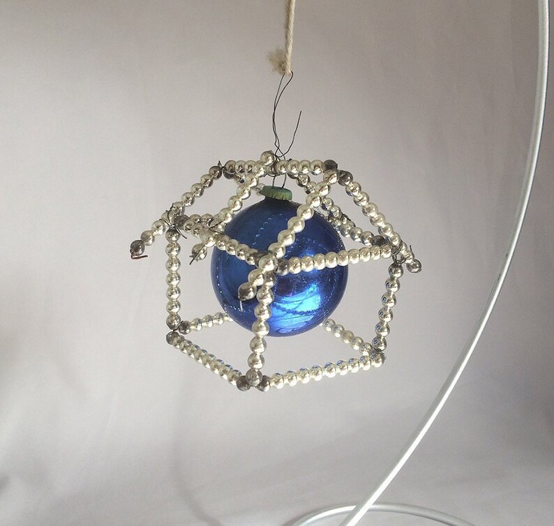 1950s Vintage BEADED HOUSE Caged Christmas Ornament Japan Hand Made Vintage Caged House Ornaments Vintage Japan Mercury Glass Ornaments