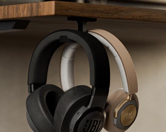 Dual Headphone Hanger - Under Desk Mount for Office or Gaming Setup