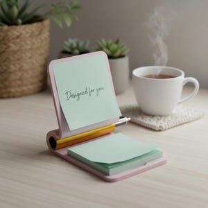Sticky Note Holder & Single Pen Rest, Workspace Desk Organizer, Memo Stand, Modern Boho Office Decor