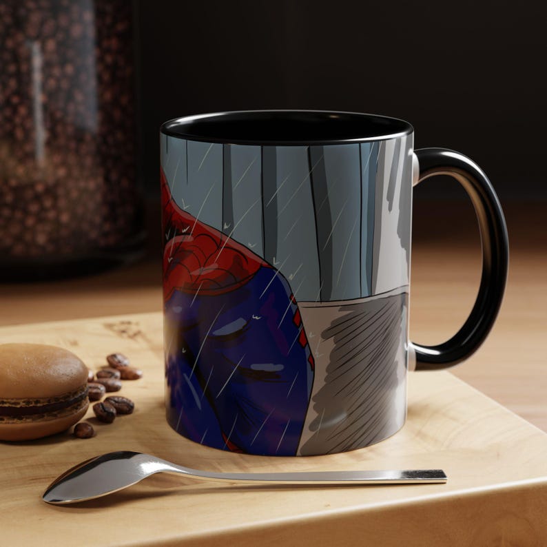 Taza con ilustración de Spider-Man triste llorando en la ducha / Taza de café decorativa 11 oz 15 oz imagen 6