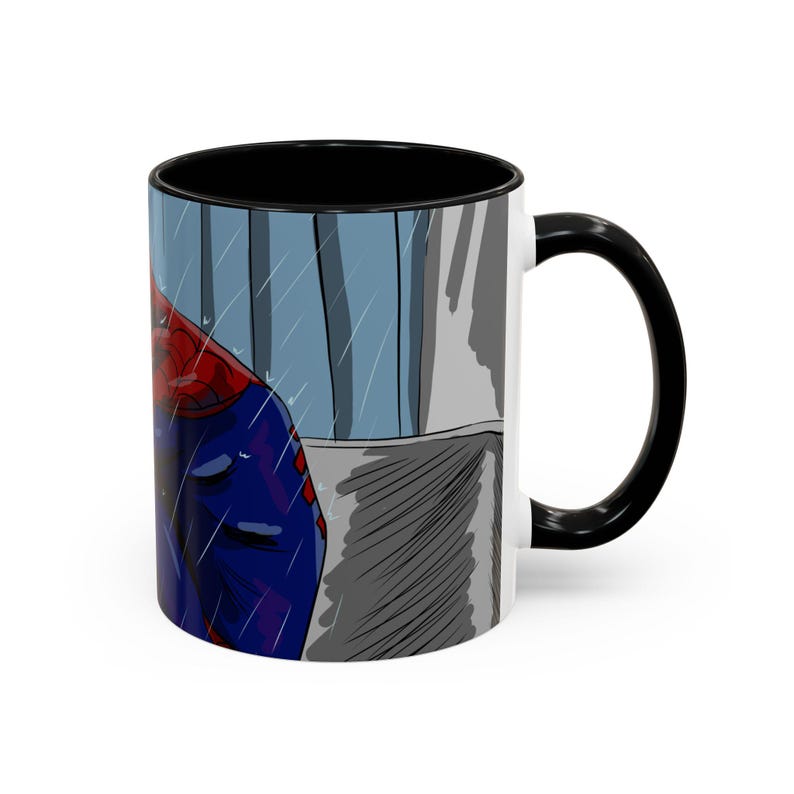 Taza con ilustración de Spider-Man triste llorando en la ducha / Taza de café decorativa 11 oz 15 oz imagen 3