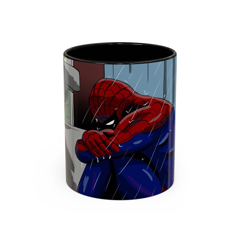 Taza con ilustración de Spider-Man triste llorando en la ducha / Taza de café decorativa 11 oz 15 oz imagen 2