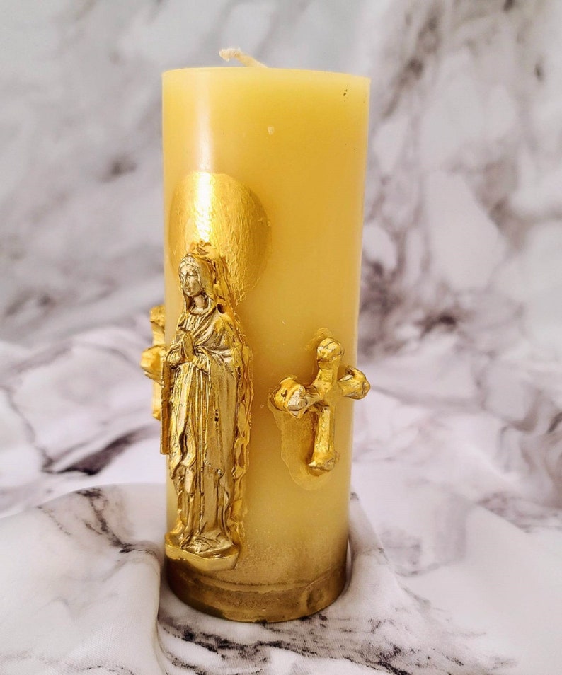 Large Altar Candle 5 Inches Tall/praying Bee Wax
