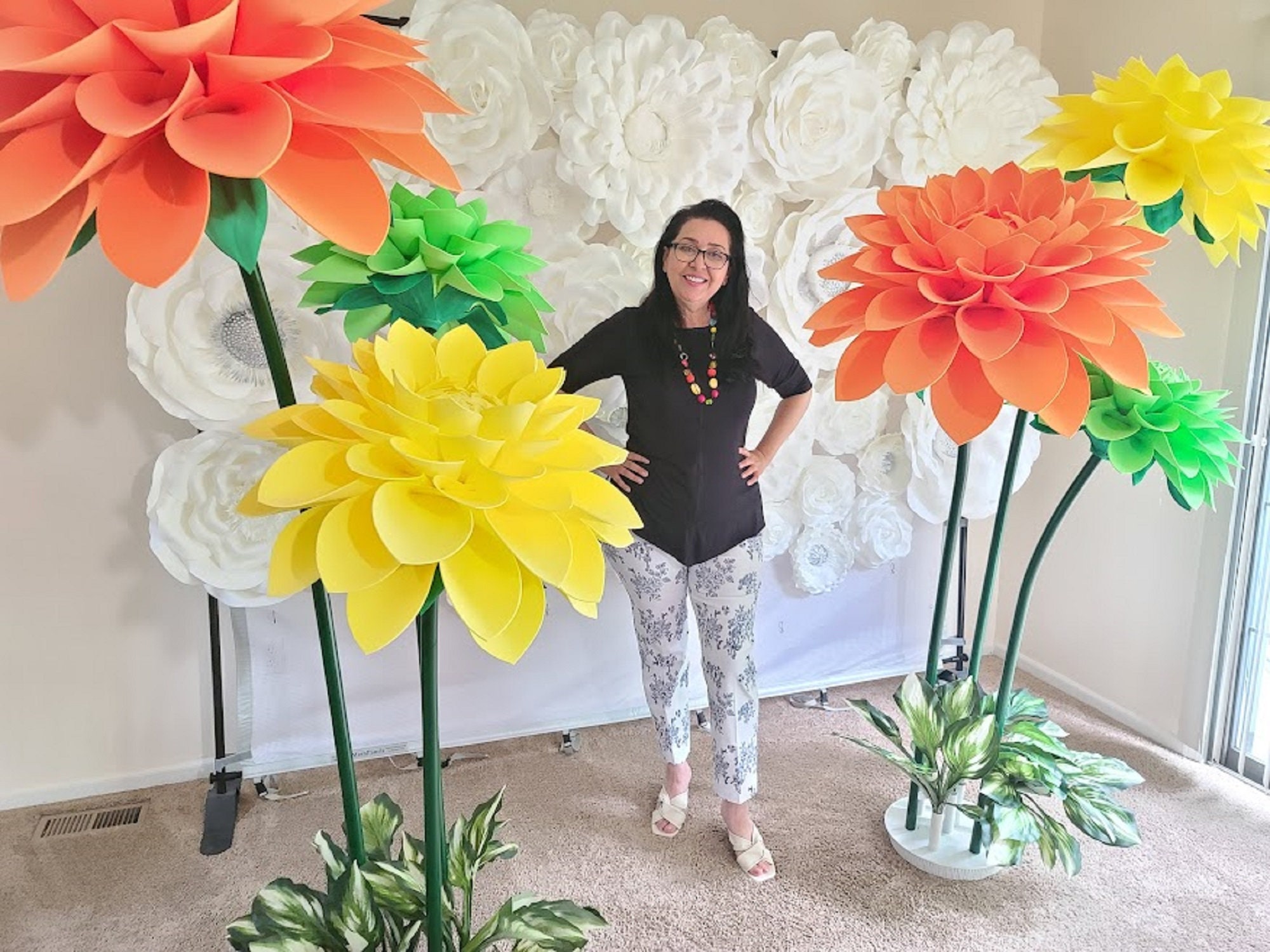 Giant Foam Dahlia Flowers With Stem/ 4 To5 Ft Tall/flower Size 25
