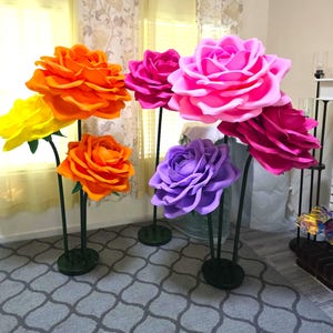 Oversized Foam Rose with Bendable Stem: Custom Color, 22-24 Inch Diameter with 3-6 ft tall stems
