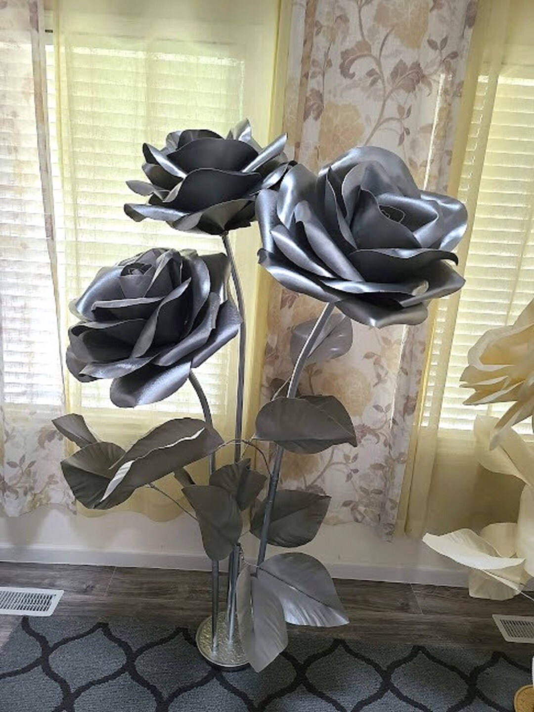 Giant Oversized Foam Silver Roses Flowers Bush/5ft Tall as on Etsy