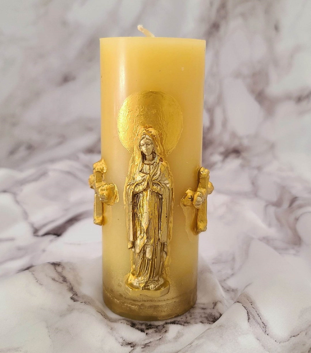 Large Altar Candle 5 Inches Tall/praying Bee Wax