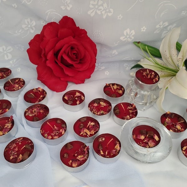 Love Spell Natural Soy Wax Tealights #Hand Poured #Dried Flowers #Love stones #Essential Oils #Floral Scent