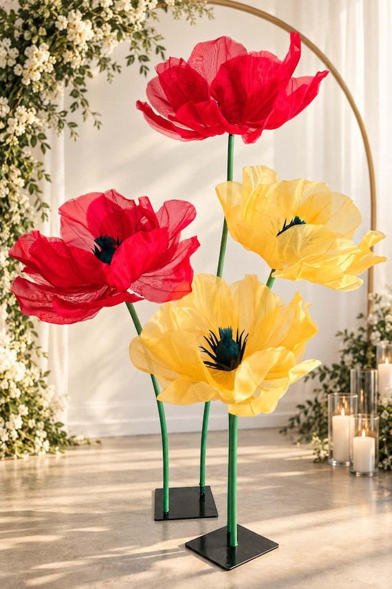 Giant Organza Poppy With Stem: Wedding Decor 24-25 Inches in