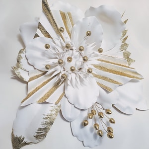 Oversized White and Gold Foam Flower: Abstract Wall Decor (32 inches)