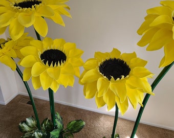 Oversized Foam Sunflowers with Stem/Custom Type Color Size/Sizes listed in diameter of flower head/More info & video in description below