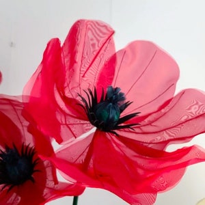 Giant Organza Poppies with Stem/22 inches (66 cm) in diameter. Wedding decor/Birthday/Shop Window display