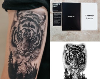 Temporary Tattoos Long Lasting Quality Realistic Temp Tattoo Sheets – Forest Tiger - Organic Ink Waterproof High Quality Fake Tattoos