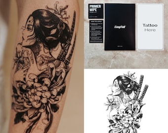 Tatuajes Temporales Hojas de Tatuajes Temporales Realistas de Calidad Duradera - Mujer Guerrera - Tinta Orgánica Impermeable Tatuajes Falsos de Alta Calidad