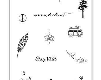 Stay Wild Semi-Permanent Tattoo Set, 13 Long Lasting Temporary Tattoos, Waterproof, Sweat proof, All Natural Ink