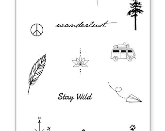 Stay Wild Semi-Permanent Tattoo Set, 13 Long Lasting Temporary Tattoos, Waterproof, Sweat proof, All Natural Ink