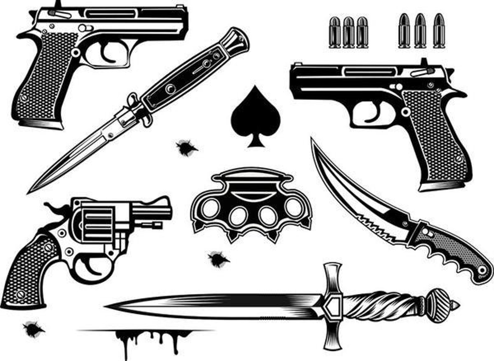 Пистолет и нож эскиз