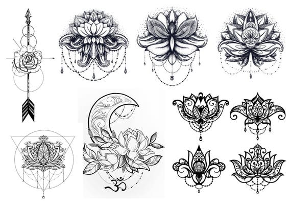 Tatouages Temporaires De Fleur De Lotus Flèche De Tatouages Temporaires Crête De La Lune Tatouages Tatouages Temporaires Faux Tatouages