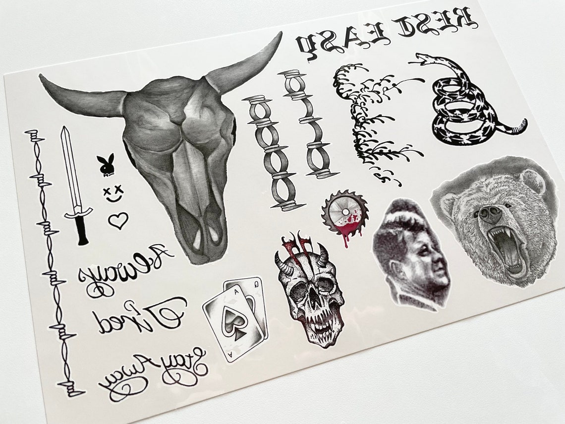 Post Malone Temporary Tattoos Complete Set Post Malone Face Etsy