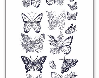 Butterfly Garden Semi-Permanent Tattoo Set, 12 Long Lasting Temporary Tattoos, Waterproof, Sweat proof, All Natural Ink