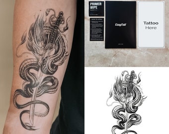 Temporary Tattoos Long Lasting Quality Realistic Temp Tattoo Sheets – Dragon Samurai - Organic Ink Waterproof High Quality Fake Tattoos