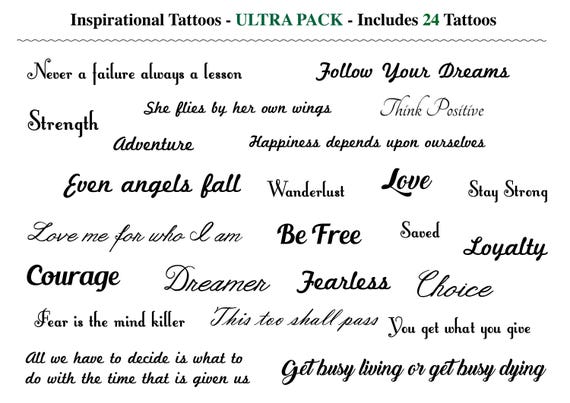 Word Temporary Tattoos Inspirational Quote Tattoos Quote Etsy