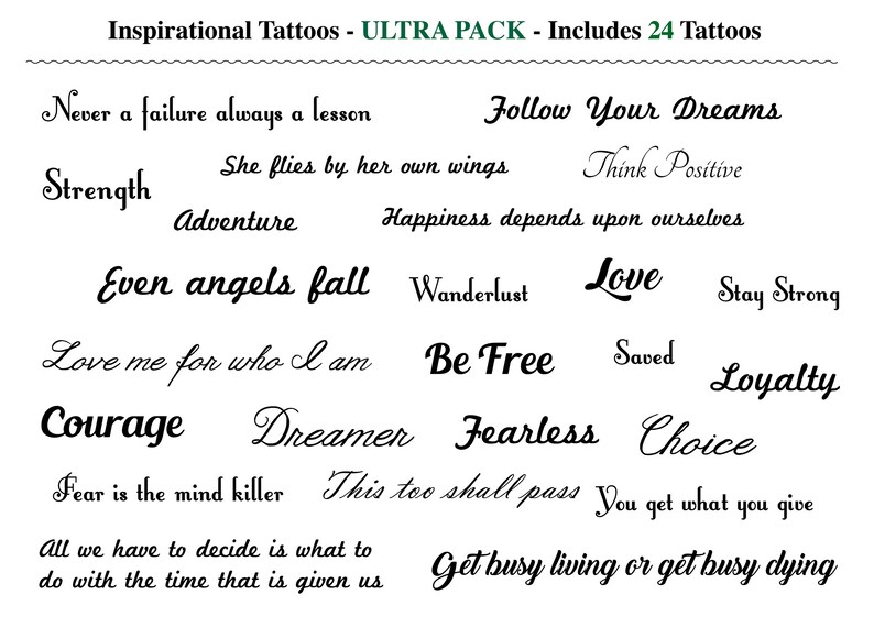 Word Temporary Tattoos Inspirational Quote Tattoos Quote Etsy