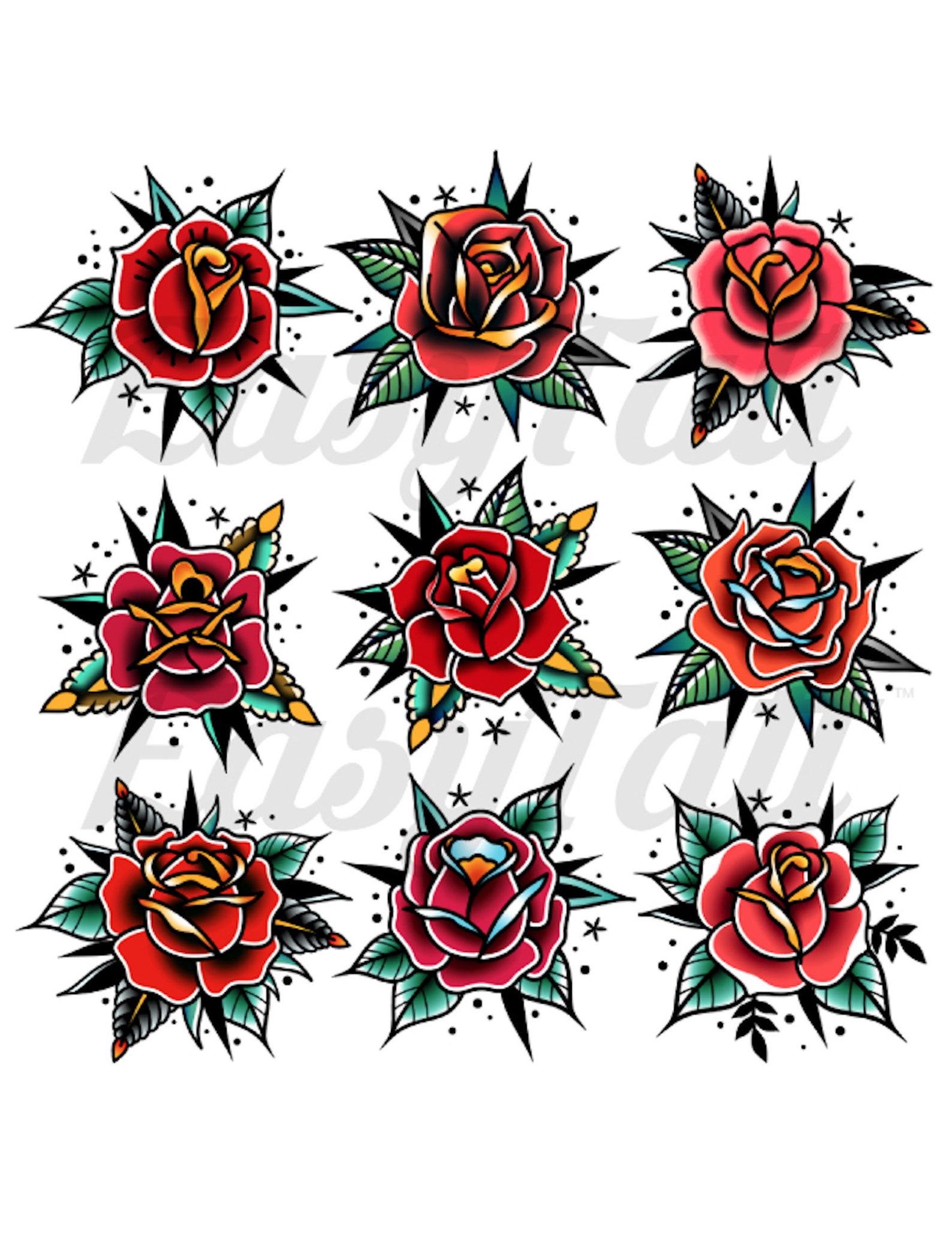 Traditional Rose Temporary Tattoos Rose Tattoos Temporary Rose Etsy