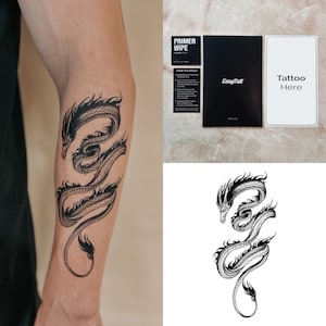 Temporäre Tattoos Langlebige Qualität Realistische temporäre Tattoo Blätter - Drache - Organische Tinte Wasserdichte Hochwertige Fake Tattoos