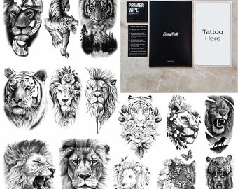 Temporary Tattoos Long Lasting Quality Realistic Temp Tattoo Sheets – Tigers & Lions - Organic Ink Waterproof High Quality Fake Tattoos