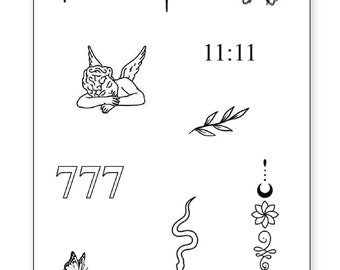 Angel Energy Semi-Permanent Tattoo Set, 10 Long Lasting Temporary Tattoos, Waterproof, Sweat proof, All Natural Ink