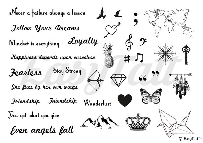 Quote Temporary Tattoos Inspirational Temporary Tattoos Word Etsy