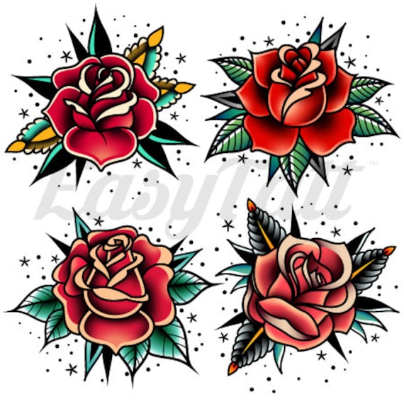 Small Fine Line Rose Temporary Tattoo  Set of 3  Tatteco