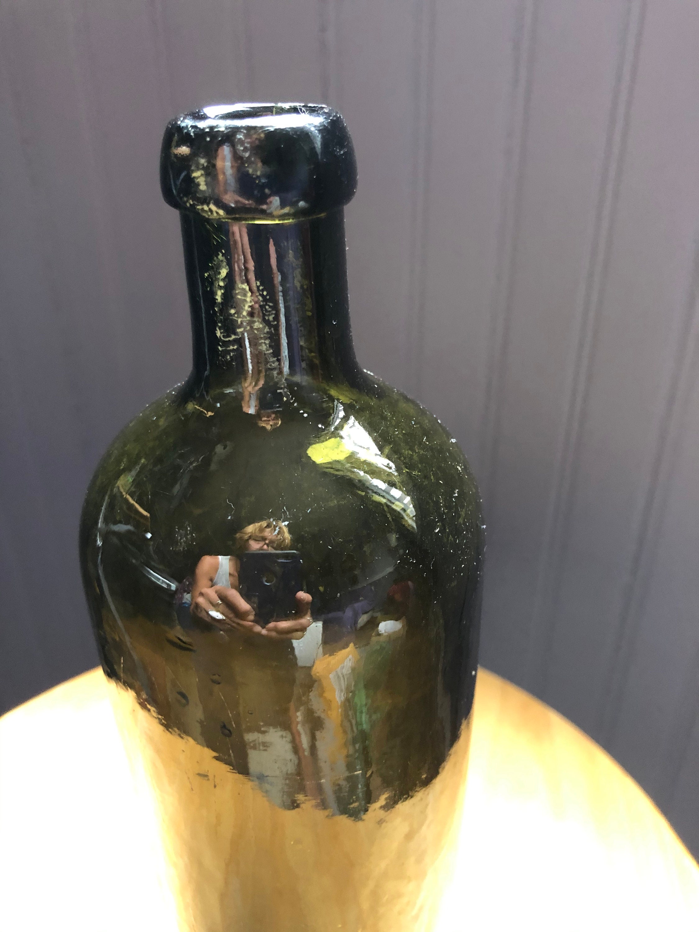 Olive Green Glass Saxlehner's Bitterquelle Vintage Bottle in Fantastic