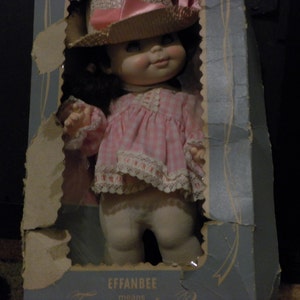 Effanbee doll, in original box from the 60&#39;s pink gingham dress & white straw hat