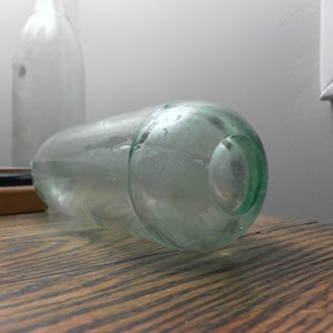 Vintage hand blown blob top pontil bottle aqua bubbles amazing condition