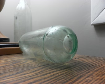 Vintage hand blown blob top pontil bottle aqua bubbles amazing condition